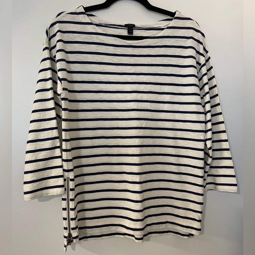 J. Crew Striped 3/4 Quarter-Sleeved Top - Picture 1 of 3